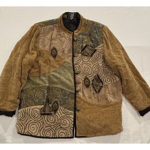 Indigo Moon Patchwork Boho Jacket Womens 1X Artsy Y2K Vintage Rayon Tapestry